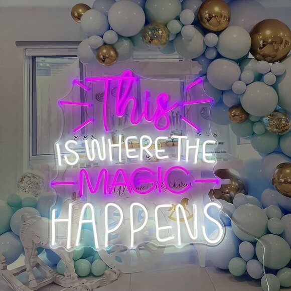 Large Neon Sign This is Where The Magic Happens Purple & White Led Light - Picture 9 of 9